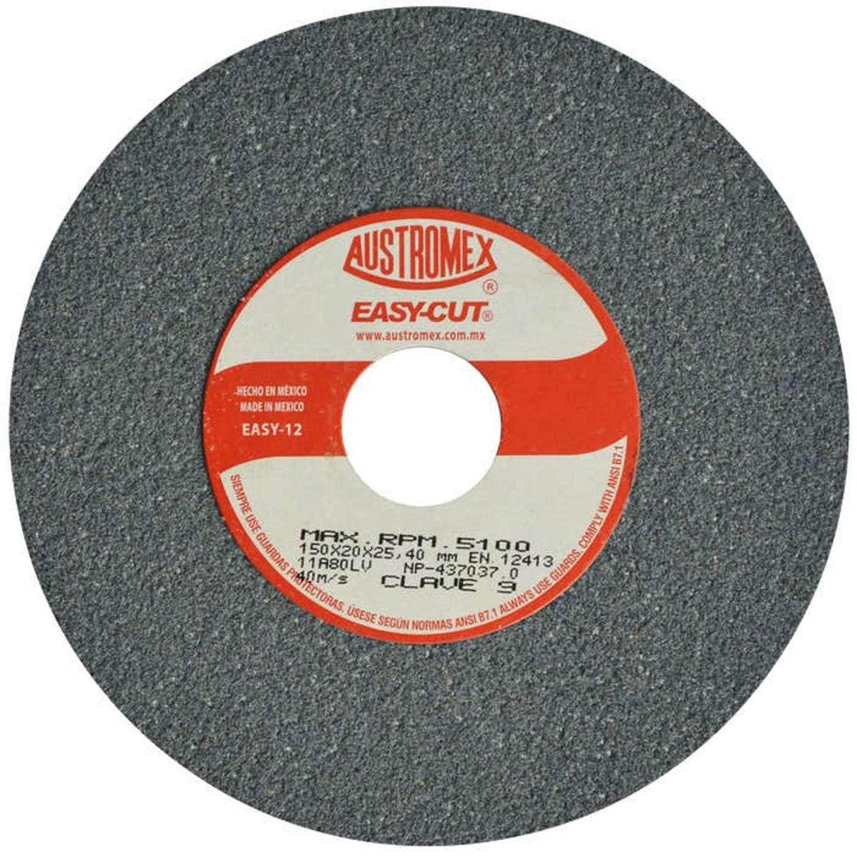 Rueda abrasiva para rectificado de tipo RT 1, 6 pulg X 3/4 pulg X 1 pulg de grano 80 Austromex