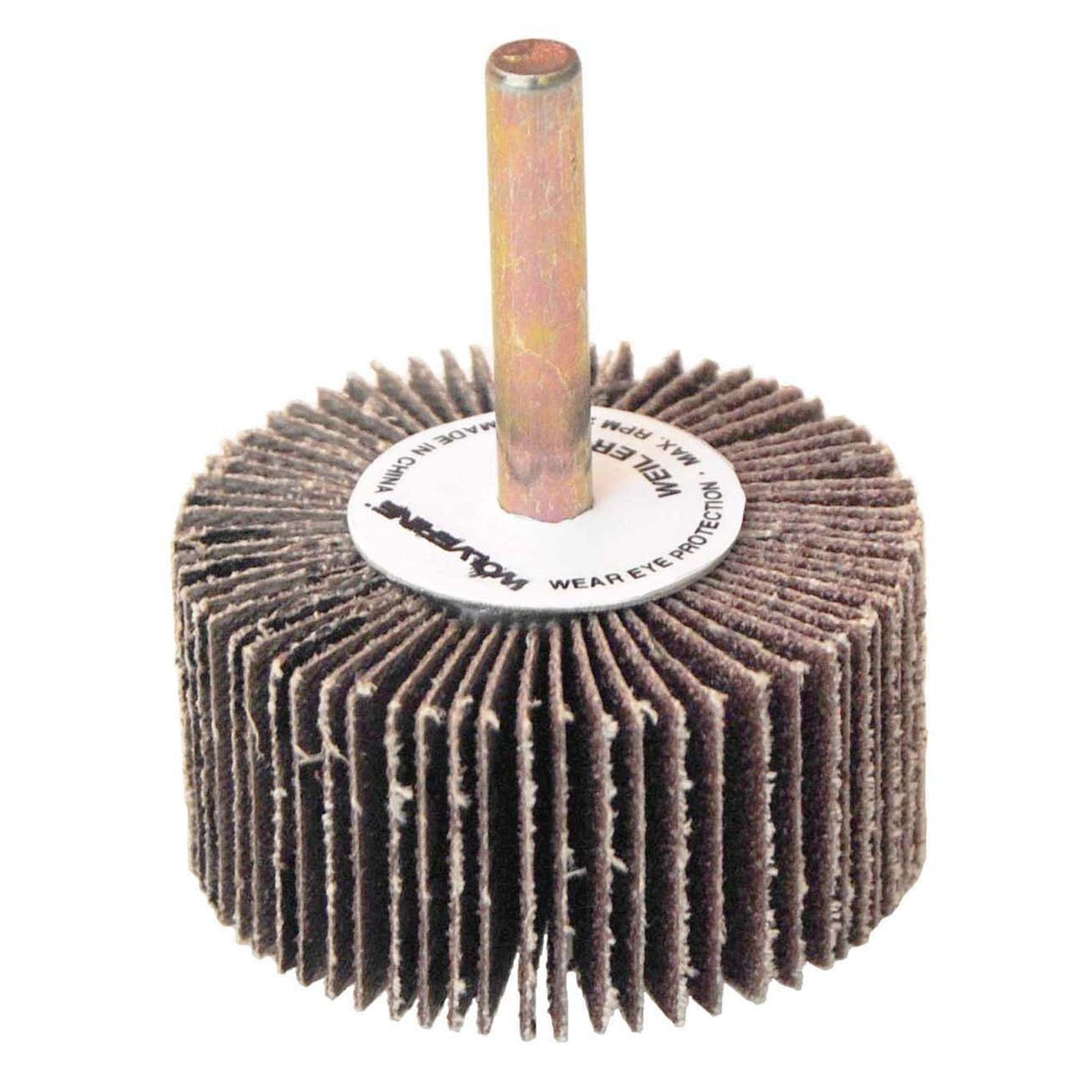 Rueda flap con vástago de Óxido de Aluminio, diam.2 pulg, espesor 1 pulg, barreno de 1/4 pulg, grano 120 Weiler