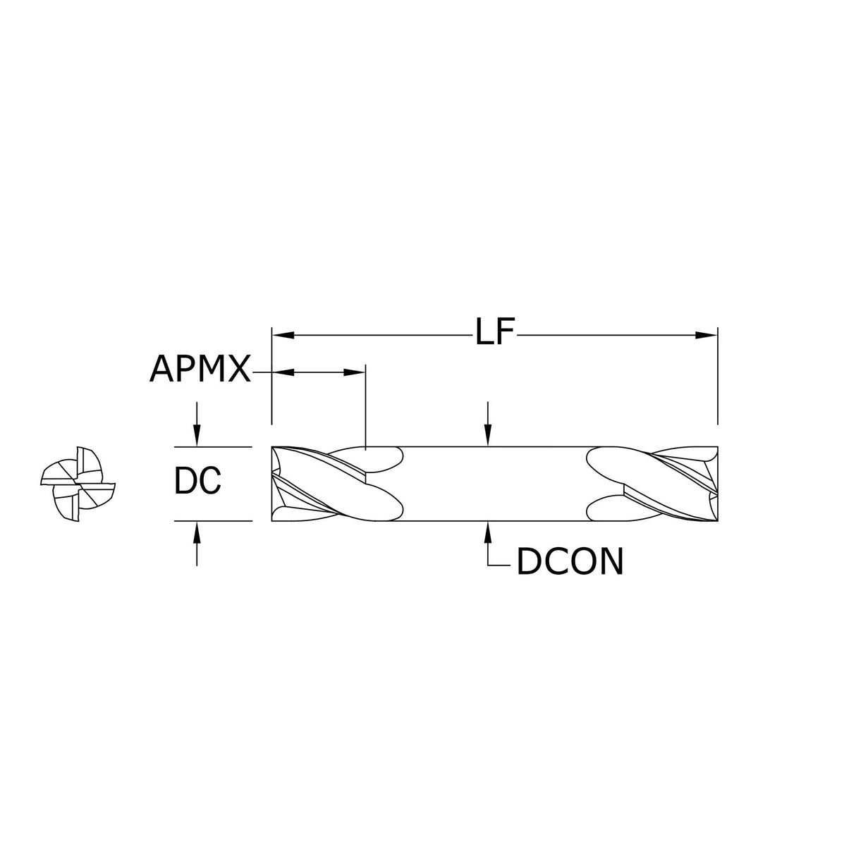 Cortador Vertical de Propósito General, Diam. 1/32 pulg, 4 Flautas, Punta Plana