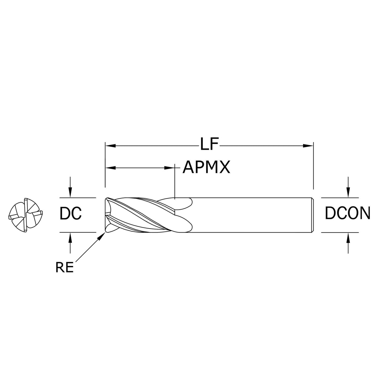 Cortador Vertical de Propósito General, Diam. 10 mm, 4 Flautas, Radios en Esquina