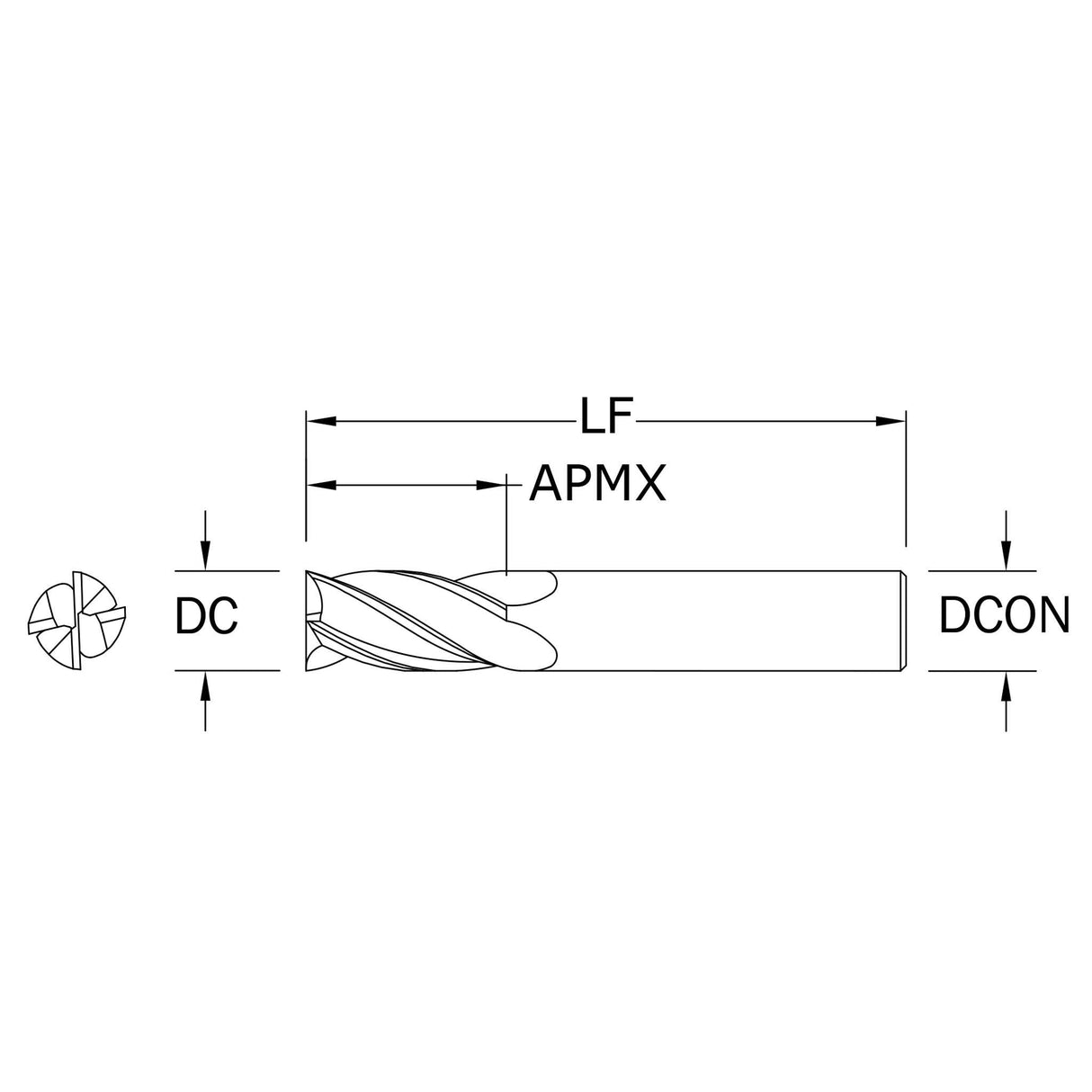 Cortador Vertical de Propósito General, Diam. 5 mm, 4 Flautas, Punta Plana SGS