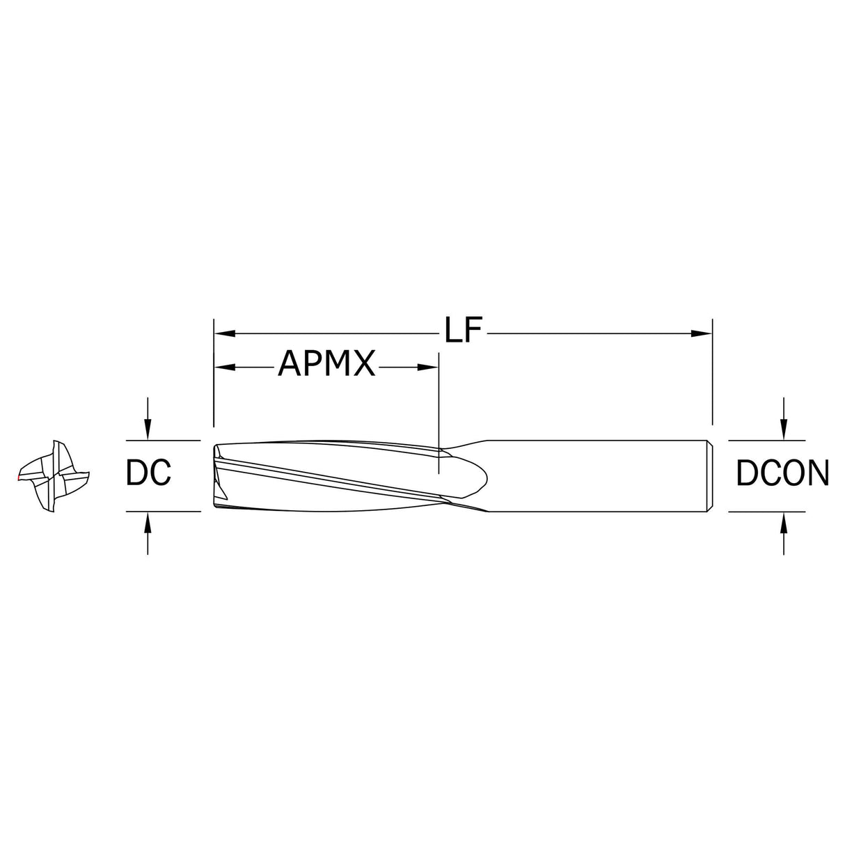 Cortador Vertical de Alto Rendimiento, Diam. Cte. 1/4 pulg, 4 Flautas, Punta Plana