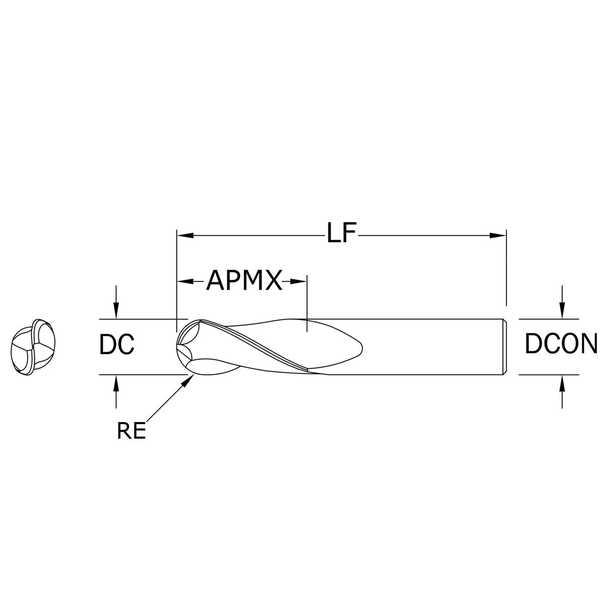 Cortador Vertical de Propósito General, Diam. 7/8 plug, 2 Flautas, Punta Bola
