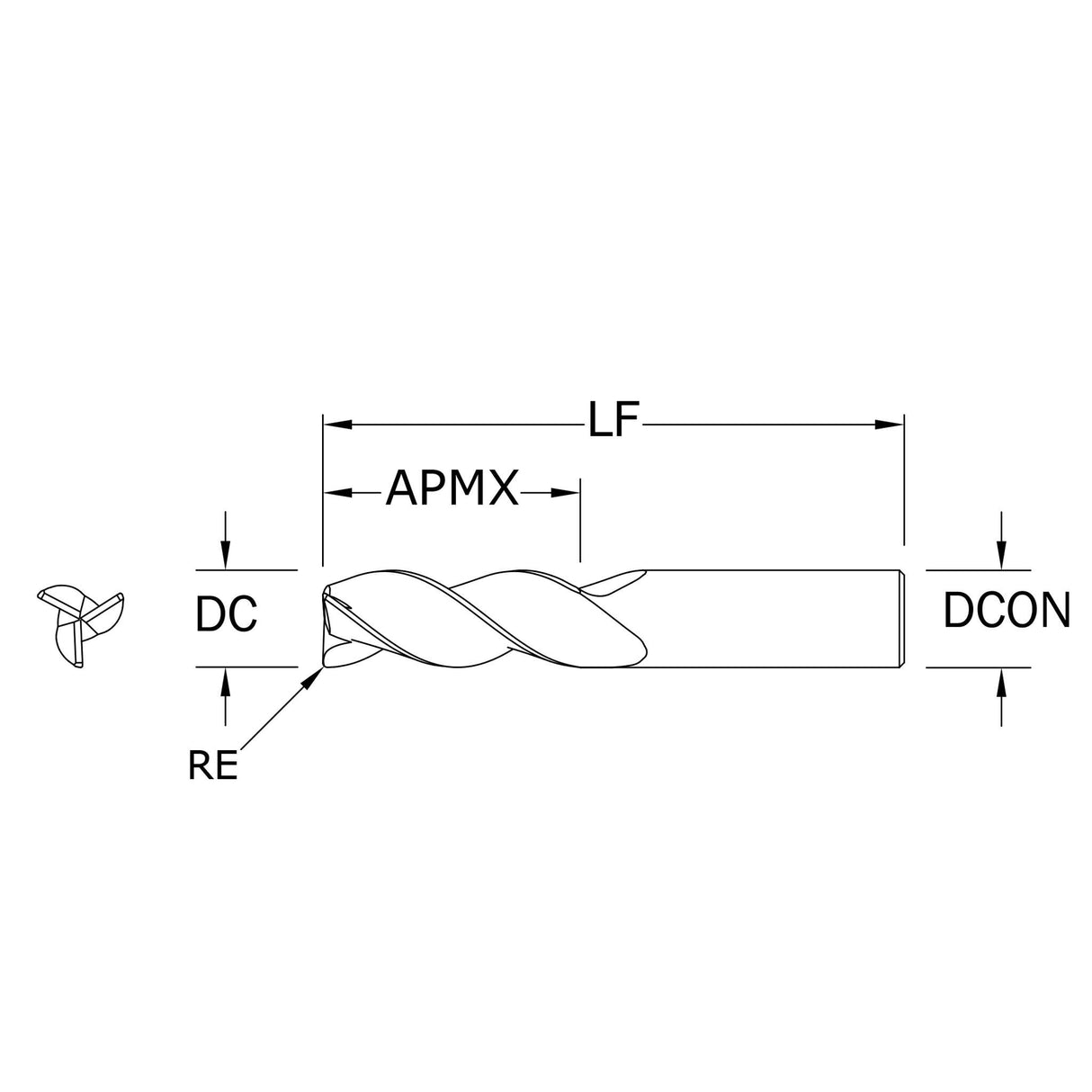 Cortador Vertical de Alto Rendimiento para Aluminio, Diam. Cte. 1/2 pulg, 3 Flautas, Radios en Esquina