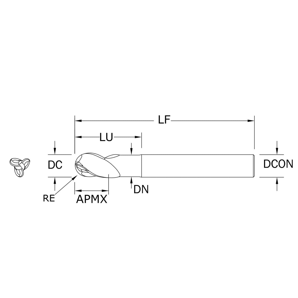 Cortador Vertical de Alto Rendimiento para Aluminio, Diam. Cte. 1/2 pulg, 3 Flautas, Punta Bola SGS