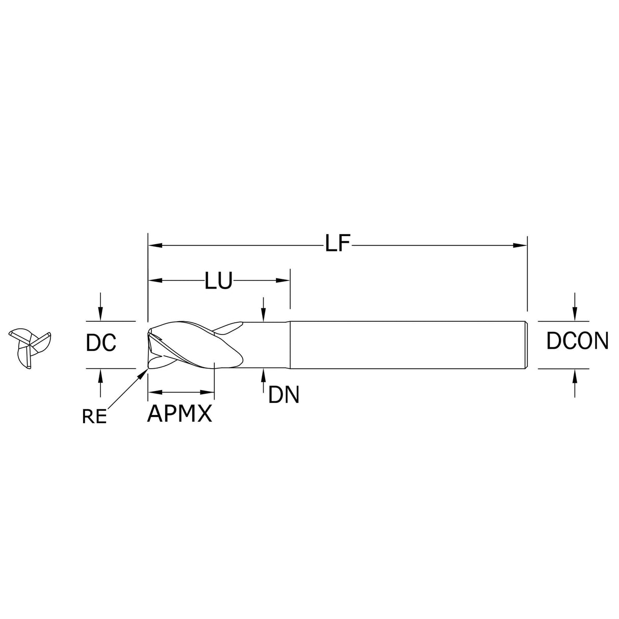 Cortador Vertical de Alto Rendimiento para Aluminio, Diam. Cte. 10 mm, 3 Flautas, Radios en Esquina SGS