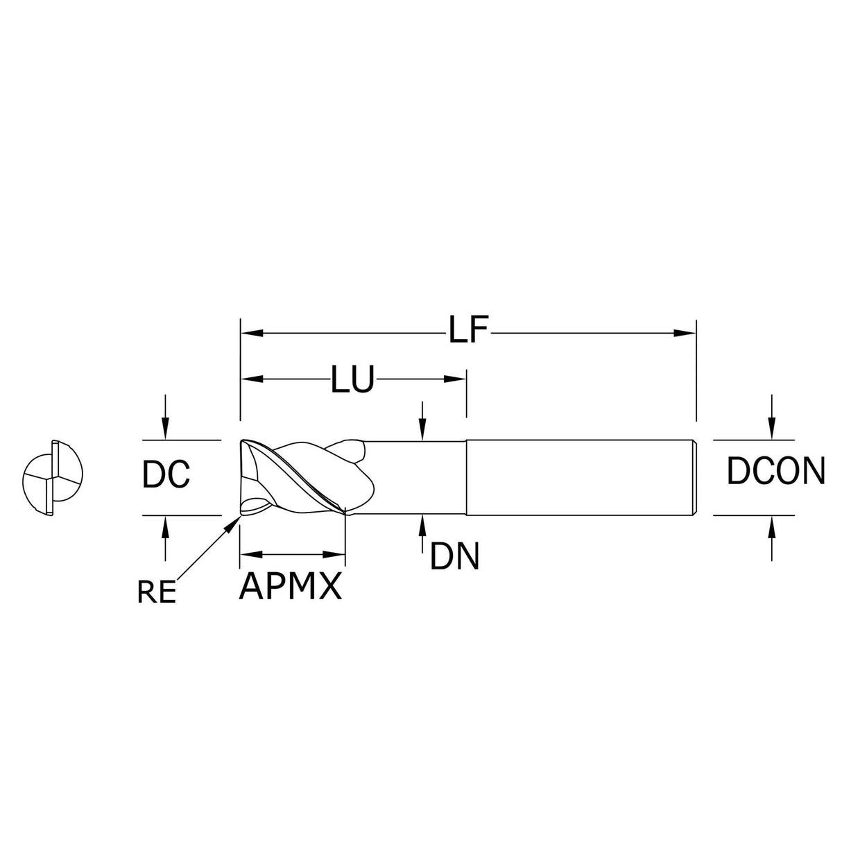 Cortador Vertical de Alto Rendimiento para Aluminio, Diam. Cte. 1/2 pulg, 2 Flautas, Radios en Esquina SGS