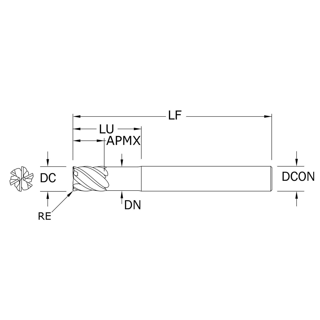 Cortador Vertical de Alto Rendimiento, Diam. Cte. 8 mm, 6 Flautas, Radios en Esquina