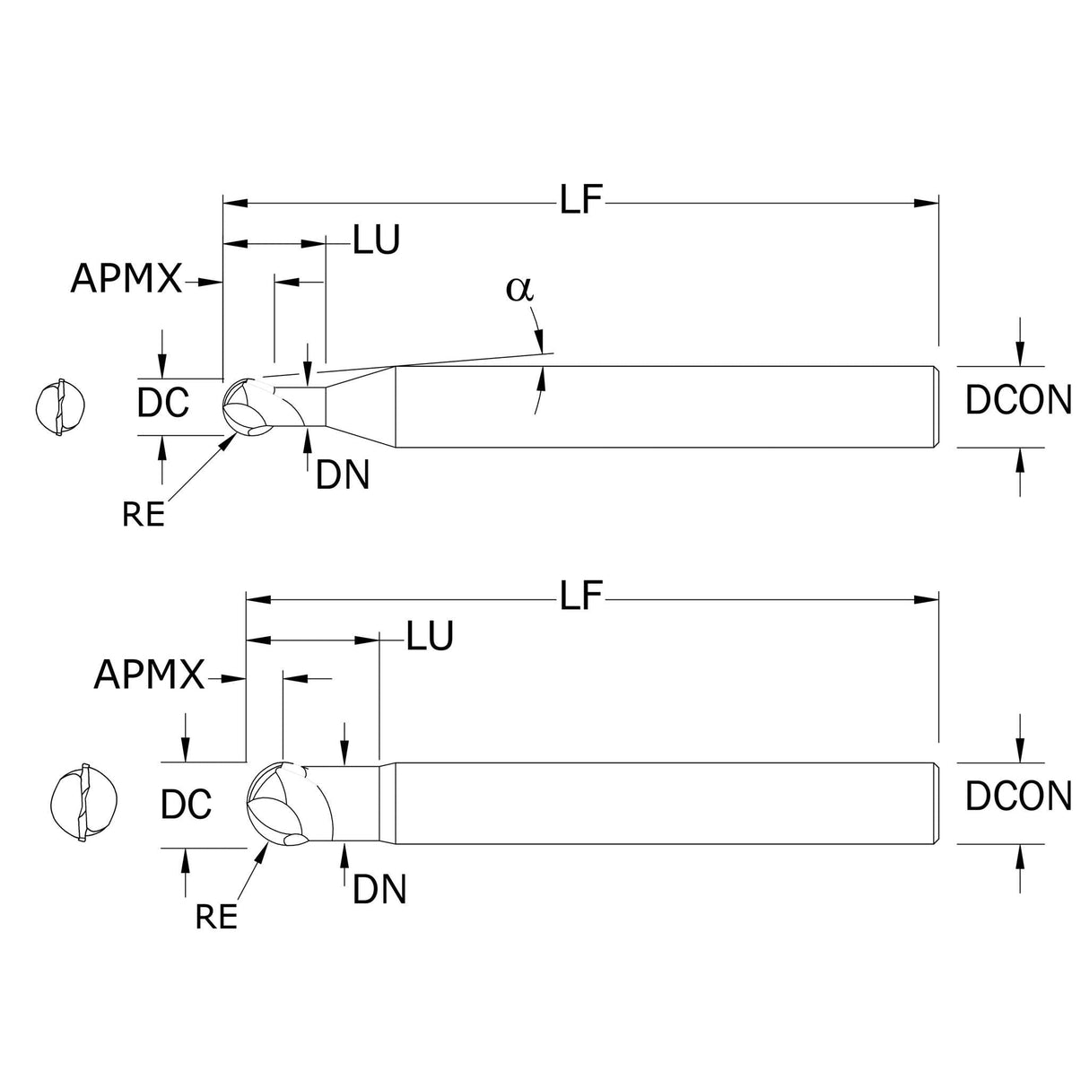 Cortador Vertical de Alto Rendimiento, Diam. Cte. 3 mm, 2 Flautas, Punta Bola SGS