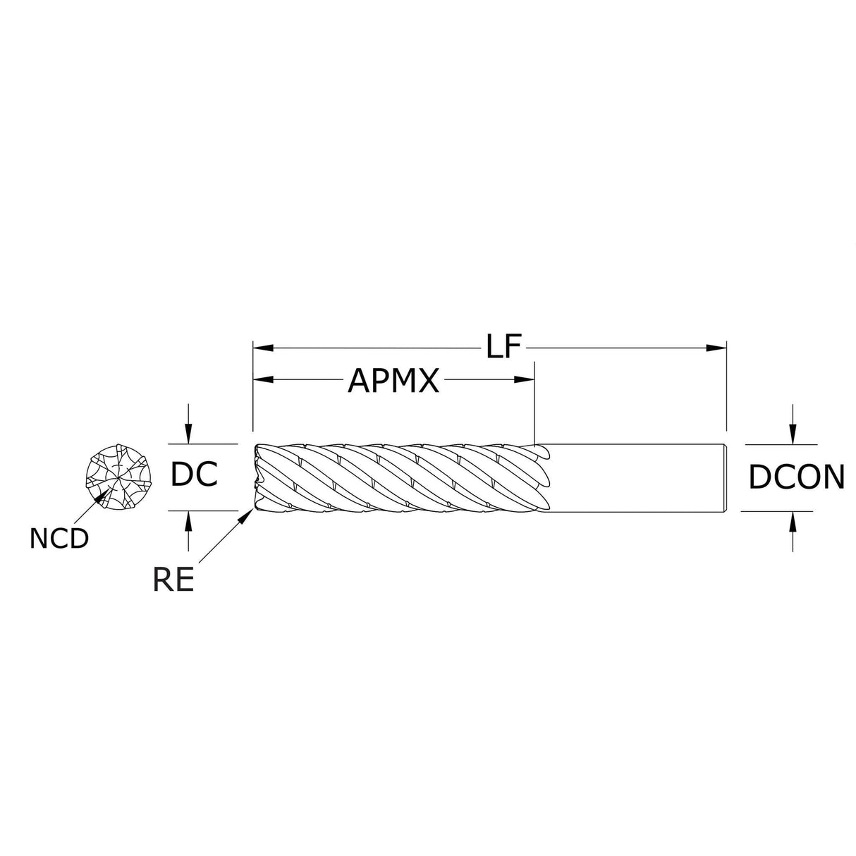 Cortador Vertical de Alto Rendimiento, Diam. Cte. 5/8 pulg, 7 Flautas, Rompevirutas Plana SGS