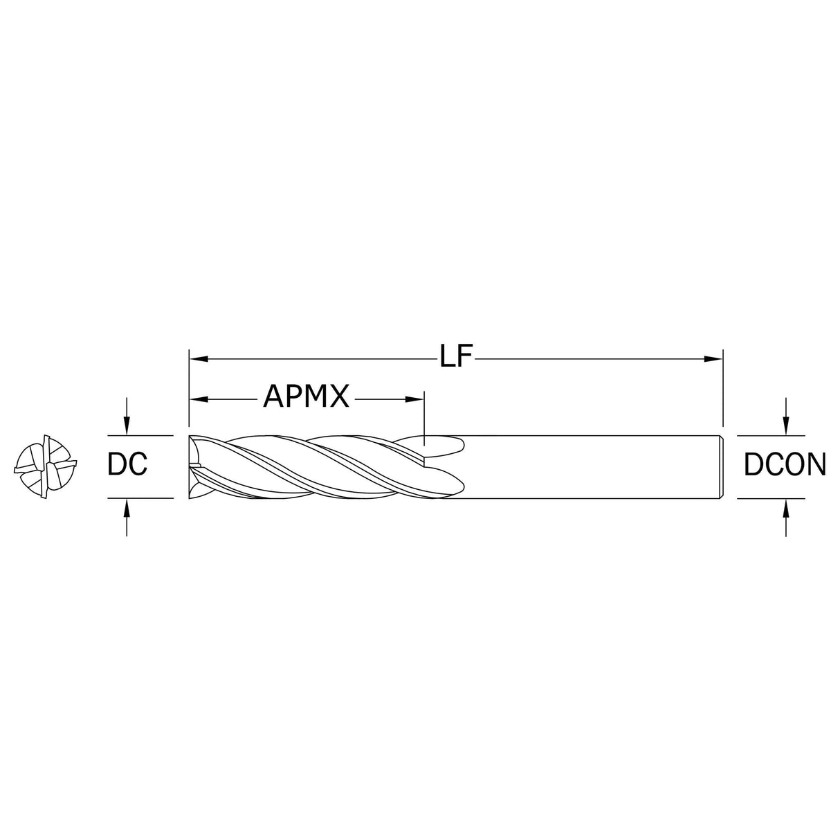 Cortador Vertical de Alto Rendimiento, Diam. Cte. 14 mm, 4 Flautas, Punta Plana