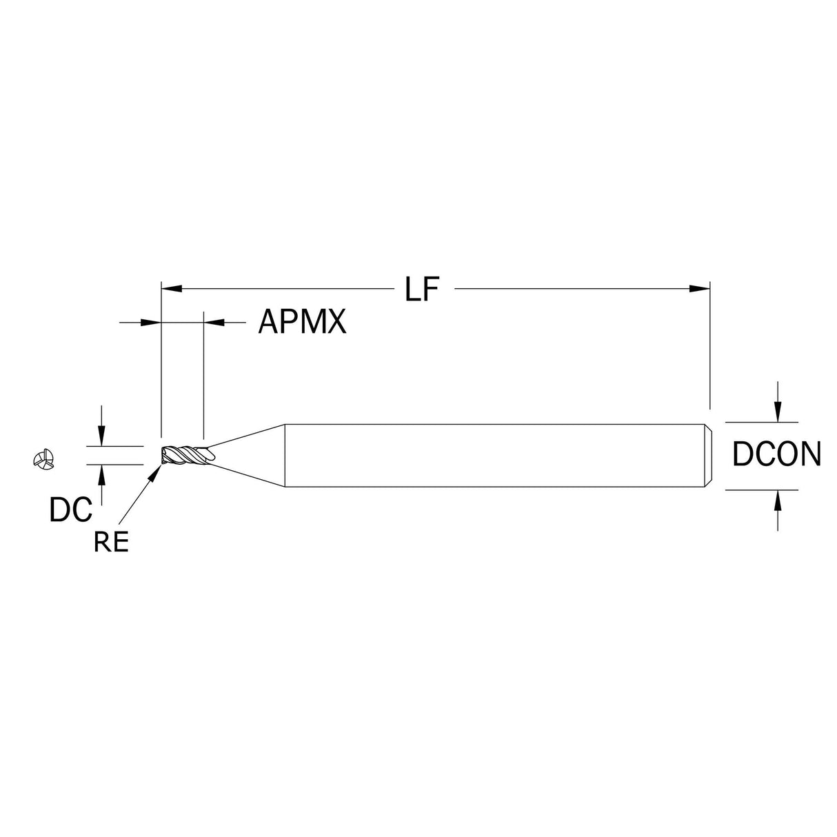 Micro Cortador Vertical, Diam. Cte. 3 mm, 3 Flautas, Radios en Esquina