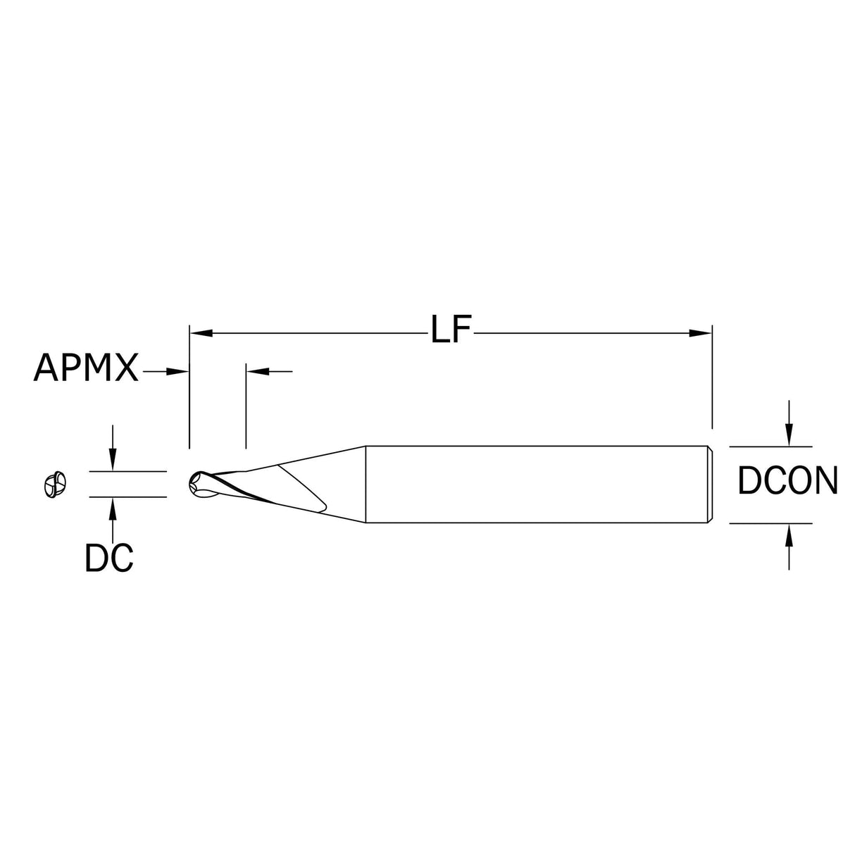 Micro Cortador Vertical, Diam. Cte. 2 mm, 2 Flautas, Punta Bola SGS