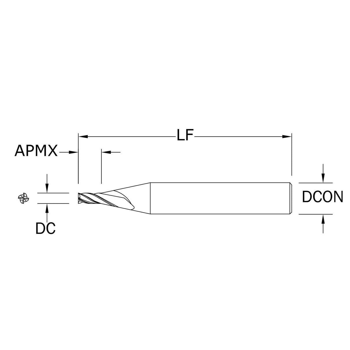 Micro Cortador Vertical, Diam. Cte. 0.3 mm, 4 Flautas, Punta Plana SGS