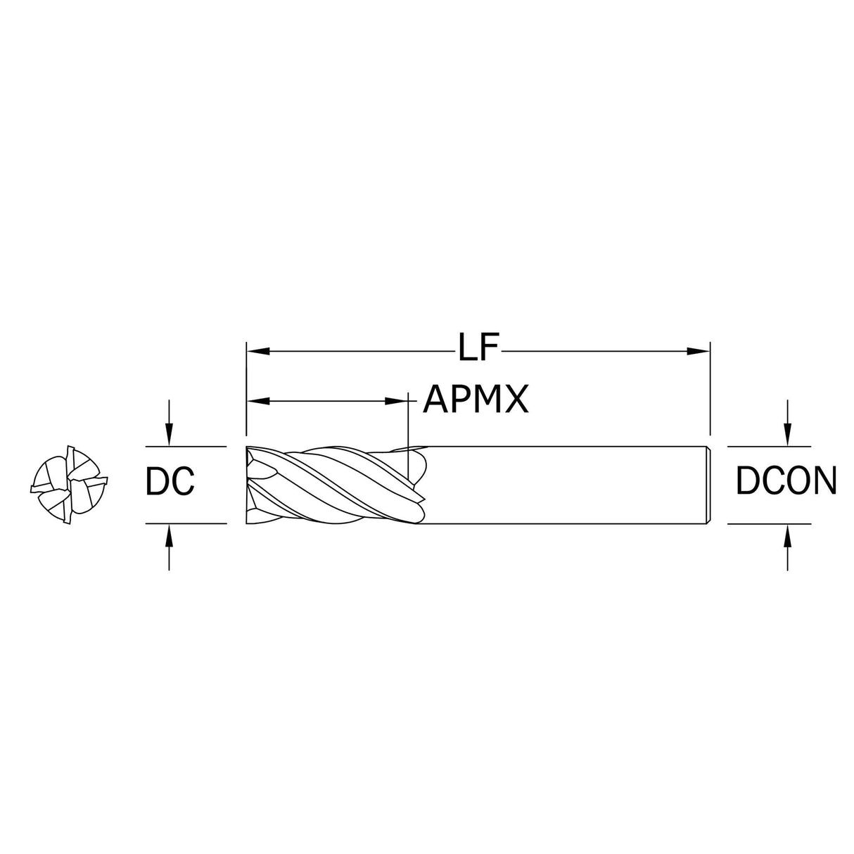 Cortador Vertical de Alto Rendimiento, Diam. Cte. 15/32 pulg, 4 Flautas, Punta Plana