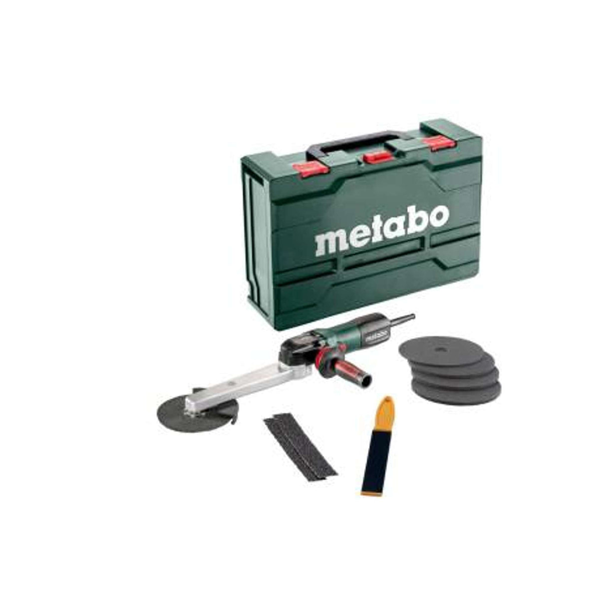 Kit de Lijadora de soldadura en ángulo, Set KNSE 9-150, Diámetro de Disco 6 pulg, Rosca de Husillo M 14, 3800 rpm, Potencia 950 W Metabo