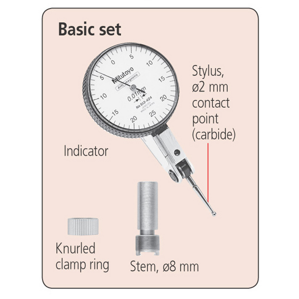 Indicador de carátula tipo palanca, Tipo Universal 0,8mm, 0,01mm,Juego básico Mitutoyo