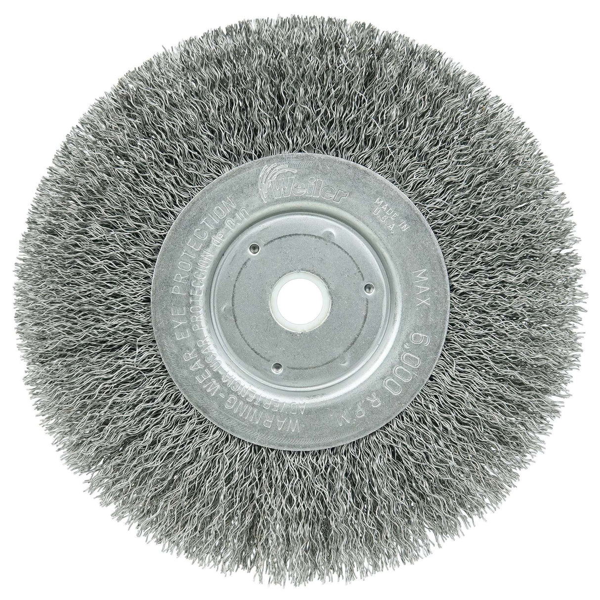 6" Cepillo Circular de Alambre Ondulado, Cara Angosta, .014", 5/8"-1/2" Weiler