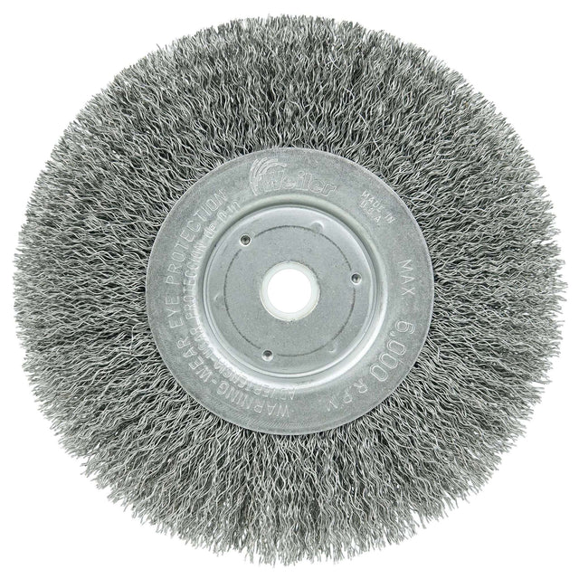 6" Cepillo Circular de Alambre Ondulado, Cara Angosta, .014", 5/8"-1/2" Weiler