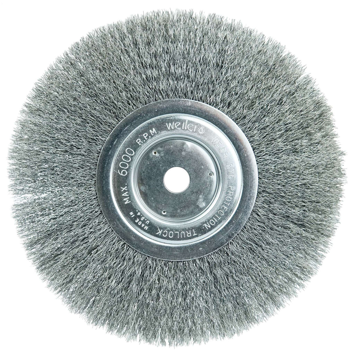 8" Cepillo Circular de Alambre Ondulado, Cara Angosta, .006", 5/8" Weiler