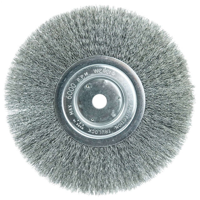 8" Cepillo Circular de Alambre Ondulado, Cara Angosta, .006", 5/8" Weiler