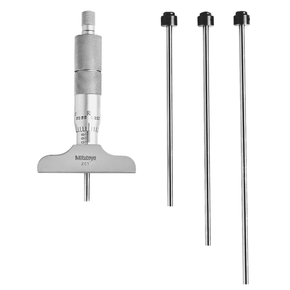 Micrómetro para  profundidad, Varillas intercambiables  0-4 pulg, 2,5 pulg Base