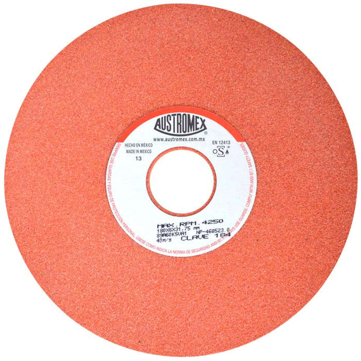 Rueda abrasiva para rectificado de tipo 1, 7 pulg X 1/4 pulg X 1-1/4 pulg de grano 60 Austromex
