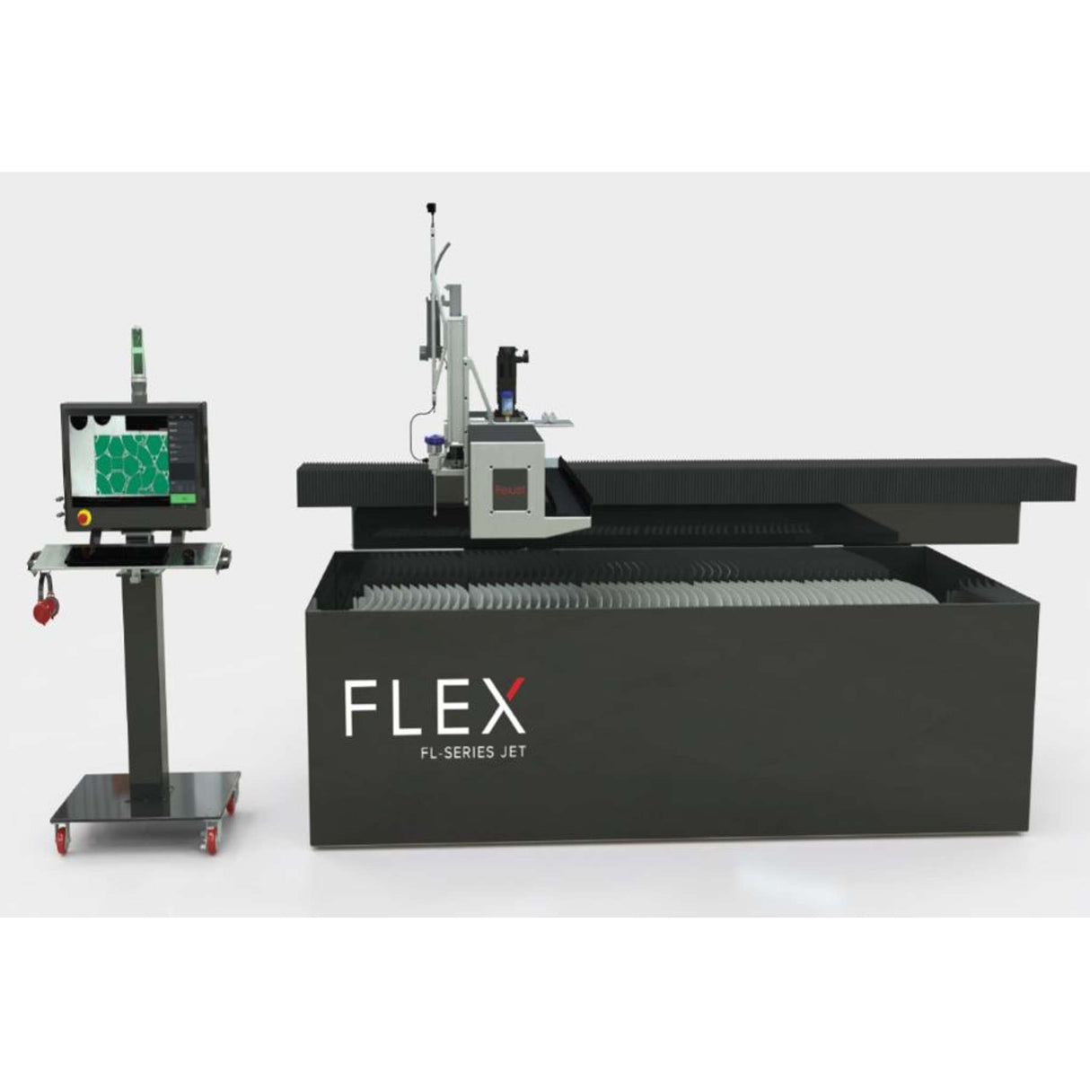 Máquina de corte por agua WATER JET serie FL, modelo FL1004, con bomba de alta presión de 50 hp trifásica a 220V 60Hz.