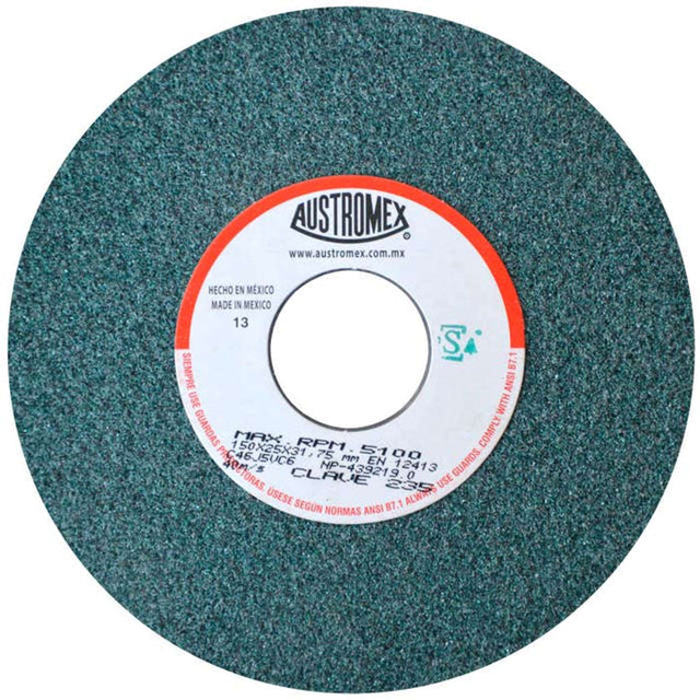 Rueda abrasiva para rectificado de tipo 1, 6 pulg X 1 pulg X 1-1/4 pulg de grano 46 Austromex