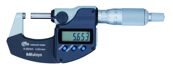 Micrómetro Digital para Exteriores Con Protección IP65 de 0-25 mm, Fuerza de Medición de 5 a 10 N, Sin Salida de Datos - Herramental