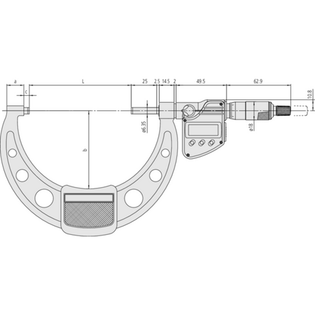 Micrómetro Digital para Exteriores A Prueba de Refrigerantes, Intervalo de 125-150 mm, Fuerza de Medición de 5 a 10 N, Con Salida de Datos