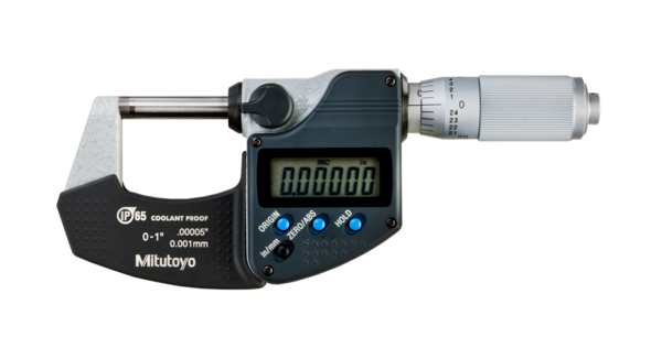 Micrómetro Digital para Exteriores Con Protección IP65 de 0-1 pulg, Fuerza de Medición de 7 a 12 N, Sin Salida de Datos - Herramental