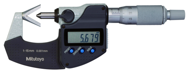 Micrómetro Digital para Exteriores Con topes en V, Intervalo de 25-40 mm, Fuerza de Medición de 5 a 10 N, Con Salida de Datos - Herramental