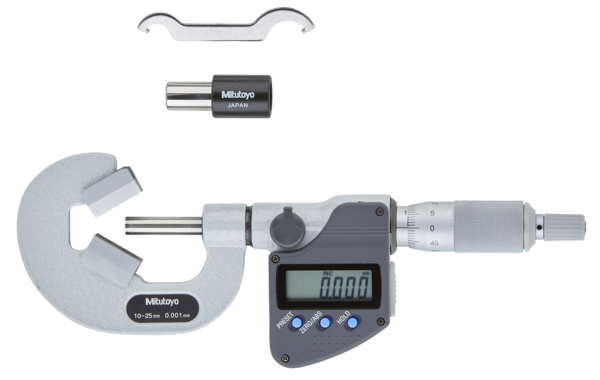 Micrómetro Digital para Exteriores Con topes en V con ranura, Intervalo de 10-25 mm, Fuerza de Medición de 5 a 10 N, Con Salida de Datos - Herramental