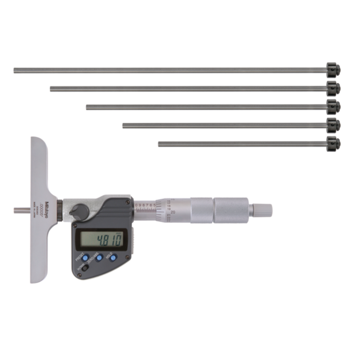 Micrómetro para profundidad digital pulg/mm, 0-6 pulg, incluido 6 varillas