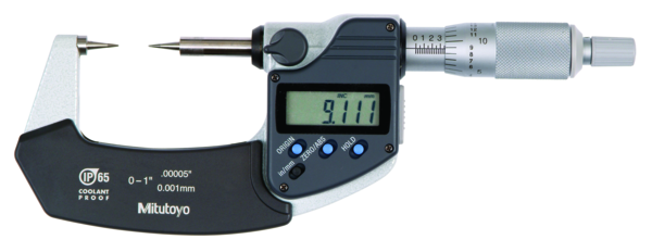 Micrómetro Digimatic de puntas IP65 pulg/mm, 0-1 pulg, 15° punta - Herramental