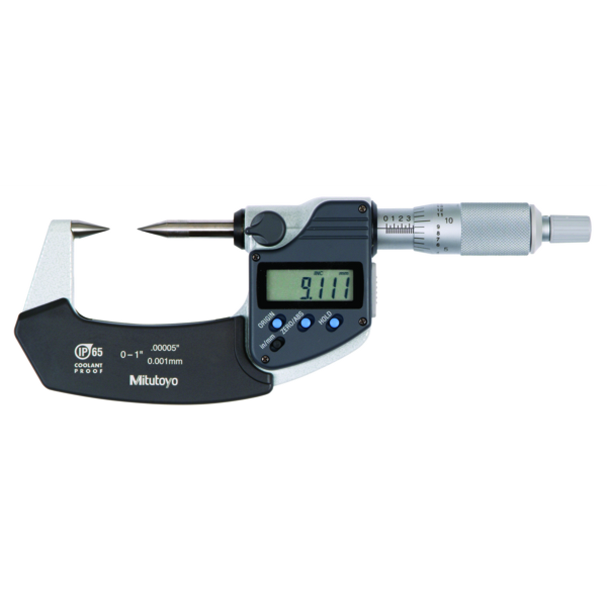 Micrómetro Digimatic de puntas IP65 pulg/mm, 0-1 pulg, 30° punta