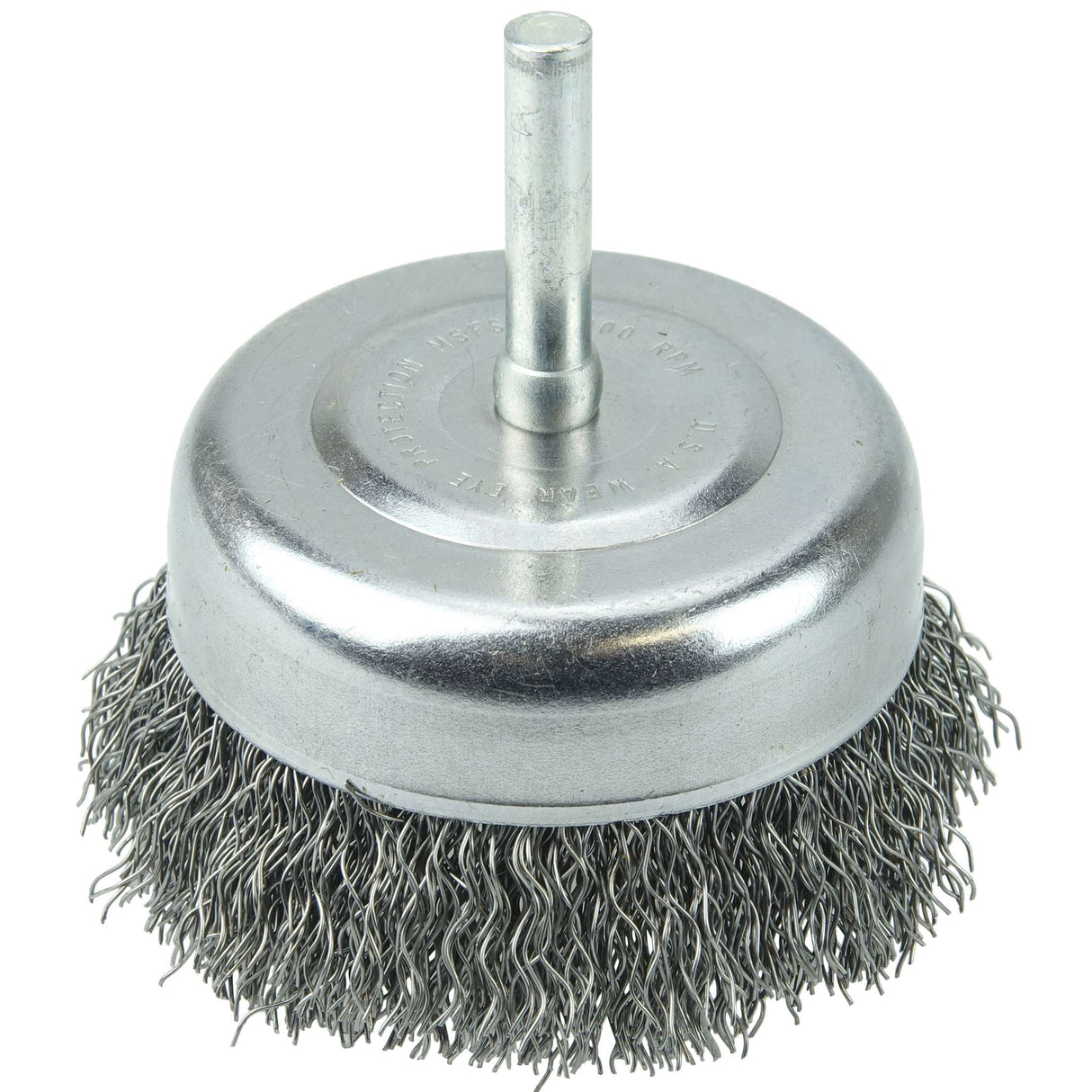 3" Cepillo de Copa de Alambre Ondulado Wolverine, .014" , Vástago 1/4" Weiler