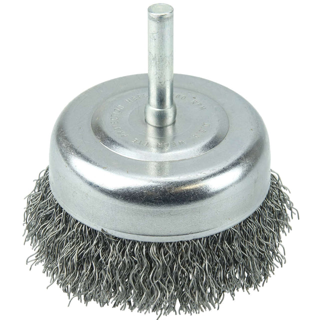 3" Cepillo de Copa de Alambre Ondulado Wolverine, .014" , Vástago 1/4" Weiler