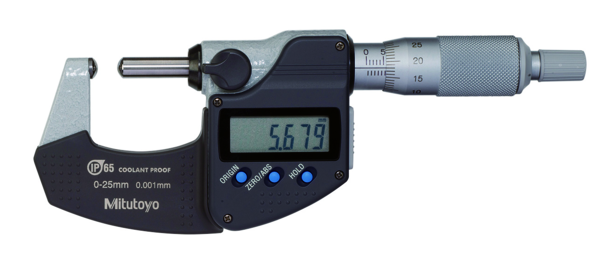 Micrómetro Digimatic para tubos  esférico  Tope /husillo 0-25mm, IP65 - Herramental