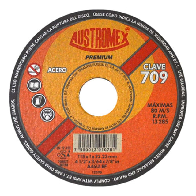 Disco de corte Premium,Espesor 3/64",Diámetro 4-1/2", Barreno 7/8" Abrasivos Especiales