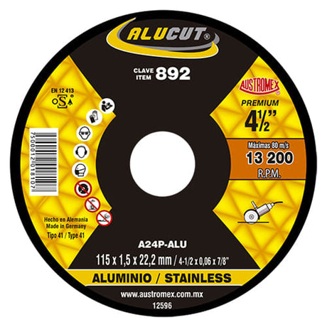 Disco de corte Fascut,Espesor 0.060",Diámetro 4-1/2", Barreno 7/8" Abrasivos Especiales