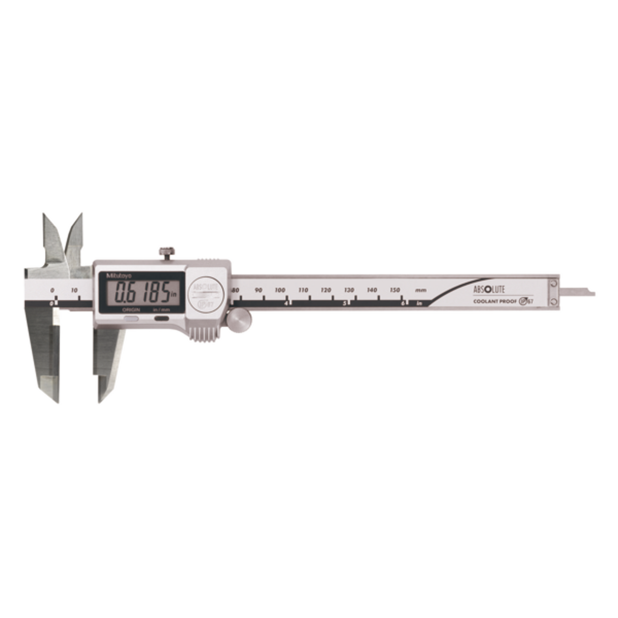 Calibrador ABS digital a prueba de refrigerante IP67  pulg/mm, 0-8 pulg, Rodillo para el pulgar, puntas de carburo Mitutoyo