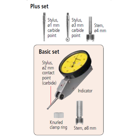 Indicador de carátula tipo palanca, Tipo horizontal 0,5mm, 0,01mm, 4/8mm Vástago
