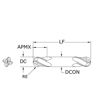 Cortador Vertical de Propósito General, Diam. 3/8 pulg, 4 Flautas, Punta Bola