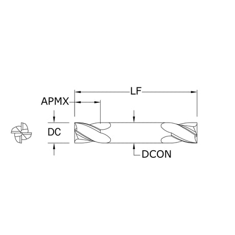 Cortador Vertical de Propósito General, Diam. 1/32 pulg, 4 Flautas, Punta Plana