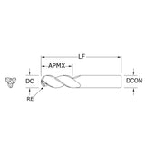 Cortador Vertical de Alto Rendimiento para Aluminio, Diam. Cte. 8 mm, 3 Flautas, Punta Bola SGS