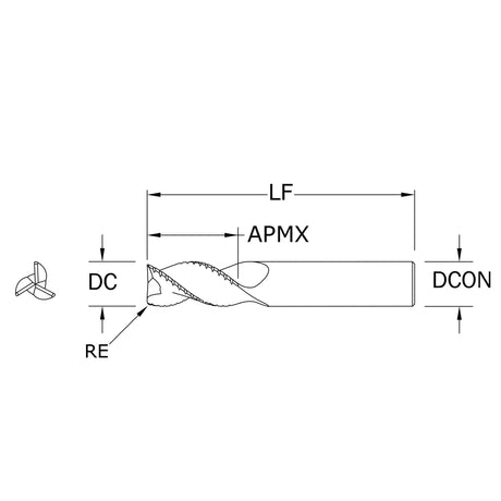 Cortador Vertical de Alto Rendimiento para Aluminio, Diam. Cte. 1/2 pulg, 3 Flautas, Rompevirutas SGS