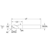 Cortador Vertical de Alto Rendimiento para Aluminio, Diam. Cte. 1/4 pulg, 3 Flautas, Punta Plana SGS