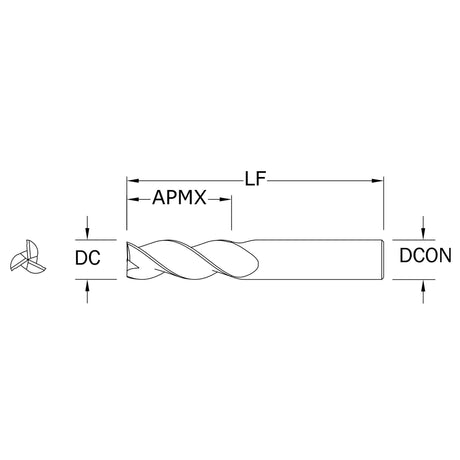 Cortador Vertical de Alto Rendimiento para Aluminio, Diam. Cte. 12 mm, 3 Flautas, Punta Plana